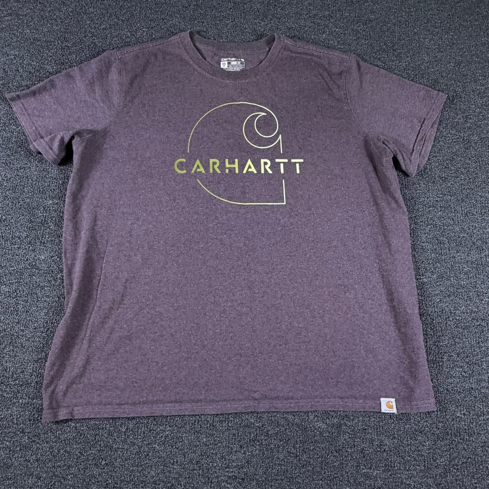 Carhartt T-Shirt Mens XXL TK5600-W Heather Purple Gold Logo Loose Fit EUC